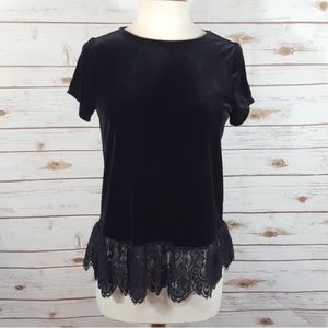 Adrianna Papell | Velvet Peplum Lace Trim Blouse